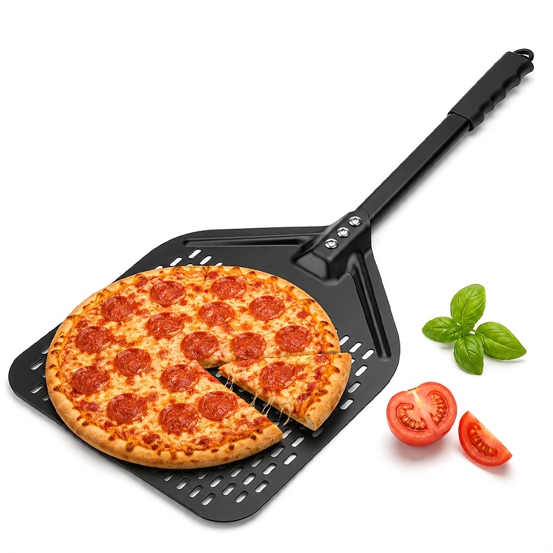 TEMU 1pc, Perforated Pizza Peel, Aluminum, Pizza Paddle With Holes For Outdoor Oven, Baking Homemade Pizza And Artisan Breads, Black