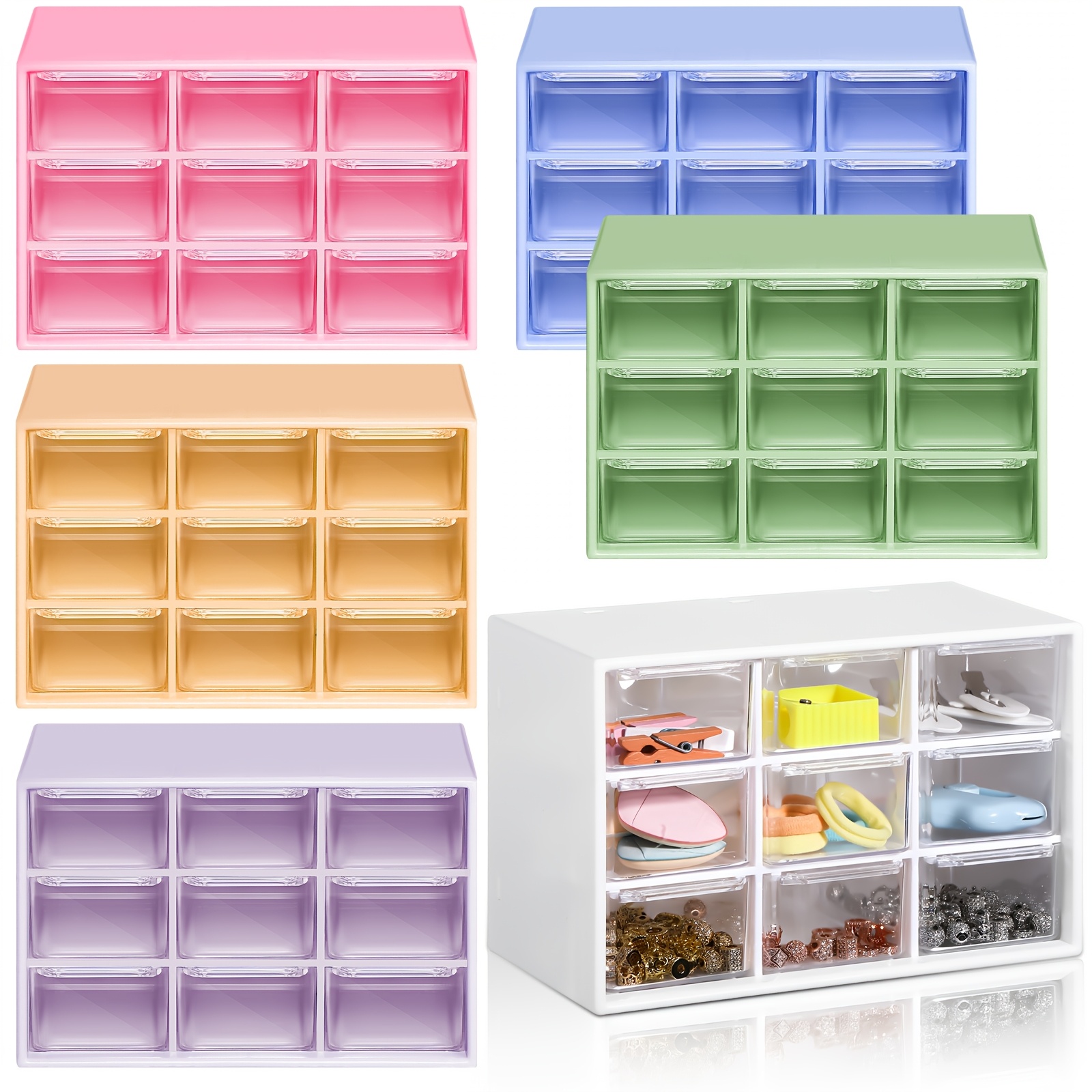TEMU 6pcs Mini Drawer Organizer Small Organizer With Drawers Plastic Desktop Storage Box With 9 Drawers Desk Craft Organizer For Office Jewelry