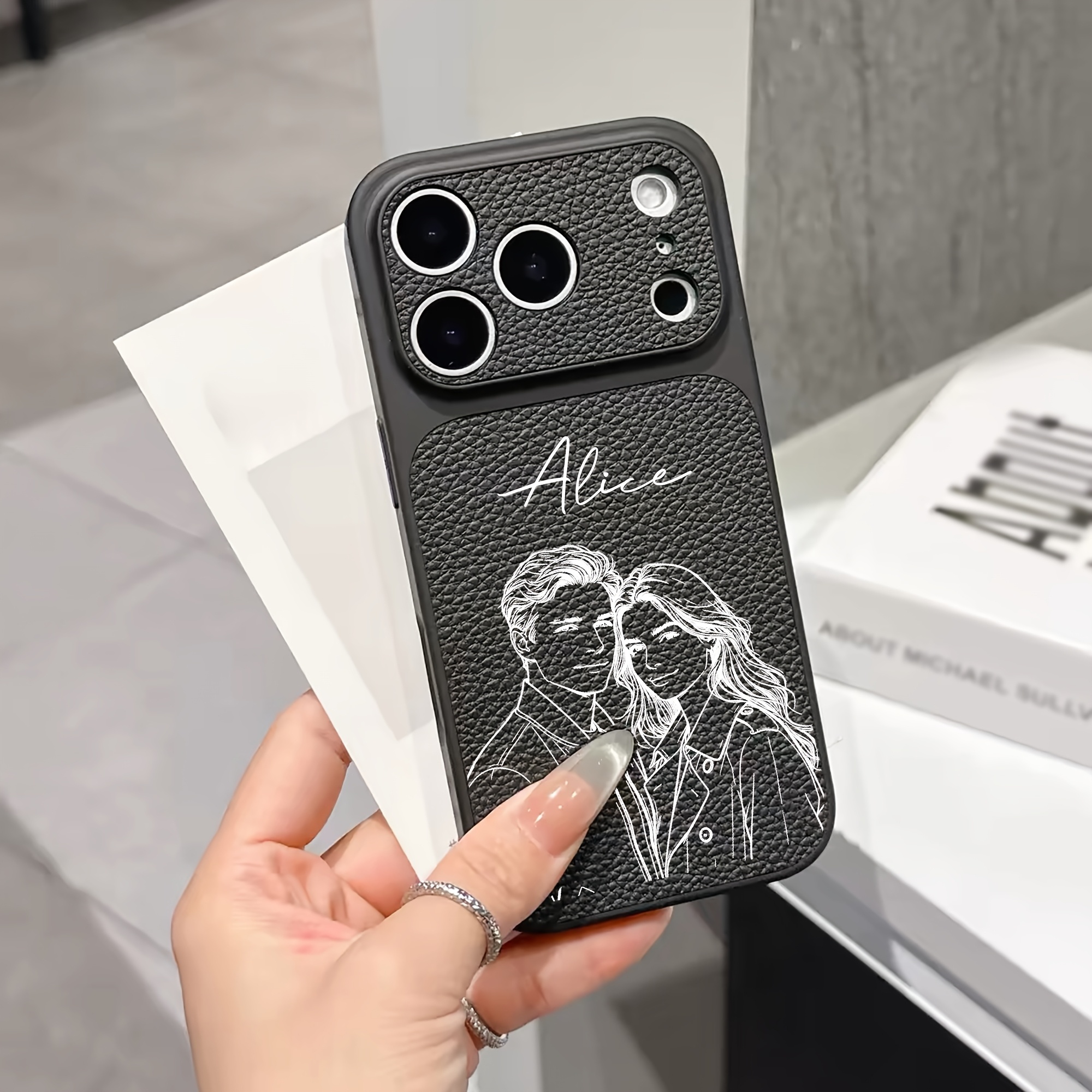 TEMU Phone Case - Personalized Custom Patterns And Name Sketch Family Couple Personal Portrait Design Phone Case Compatible With Iphone 18 17 16 15