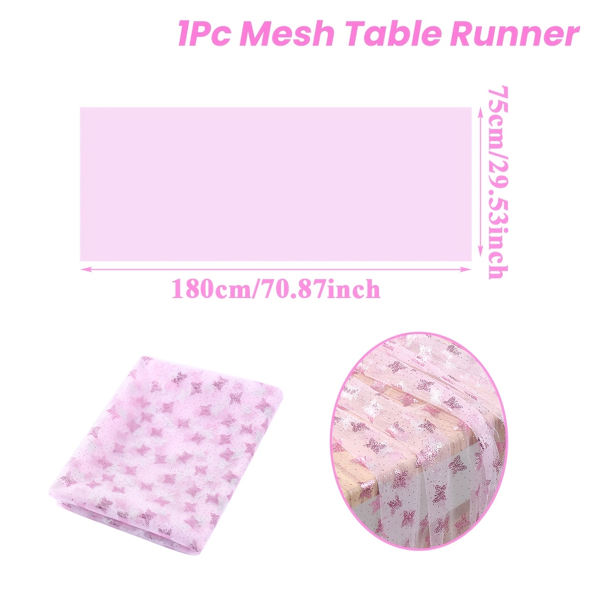 TEMU 1pc, Pink For Mesh Table Runner, 180x75cm, For And Polka Dot Patterns Table Flag, Perfect For Pink Wedding Decor, Birthday Party Supplies, For