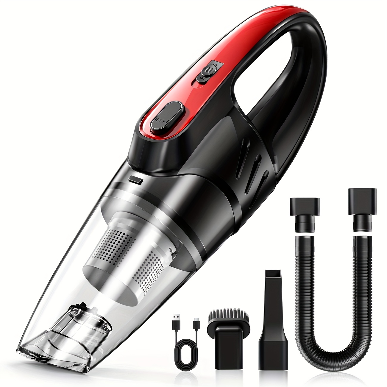 TEMU Car Vacuum Cleaner, 6000pa Super Strong Handheld Vacuum Cleaner, 2000mah, , With 5 Matching Additions, Suitable For Car Interior, Home And Pet