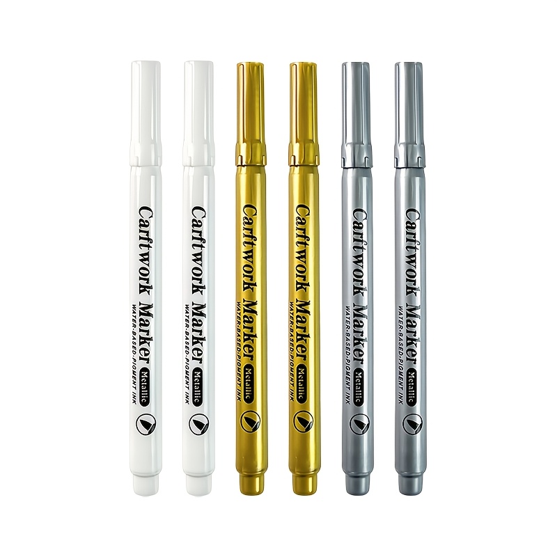 Image of 6/12pcs Metallic Markers Hard Tip 1.0mm, Golden Silvery White, Smooth Writing Quick Dry Waterproof, High Coverage No Bleed Fade Resistant, Works On Any Surface, For Signature And Card Making