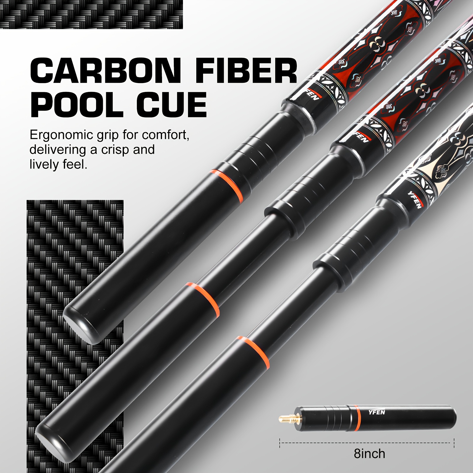 Carbon fiber cue detail shot