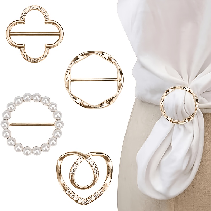 TEMU 4pcs Élégant Anneau de Foulard Boucle - Clip de Chemise Rond en Alliage de , pour Cravates, Robes et Foulards, Accessoires de Mode pour Femmes