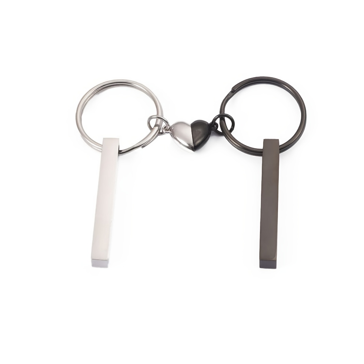 TEMU 1 Pair Of Personalized Custom Keychains, Custom Name Letter Number Rectangular Nameplate Pendant Heart Keychain, Stainless Steel Silvery Black