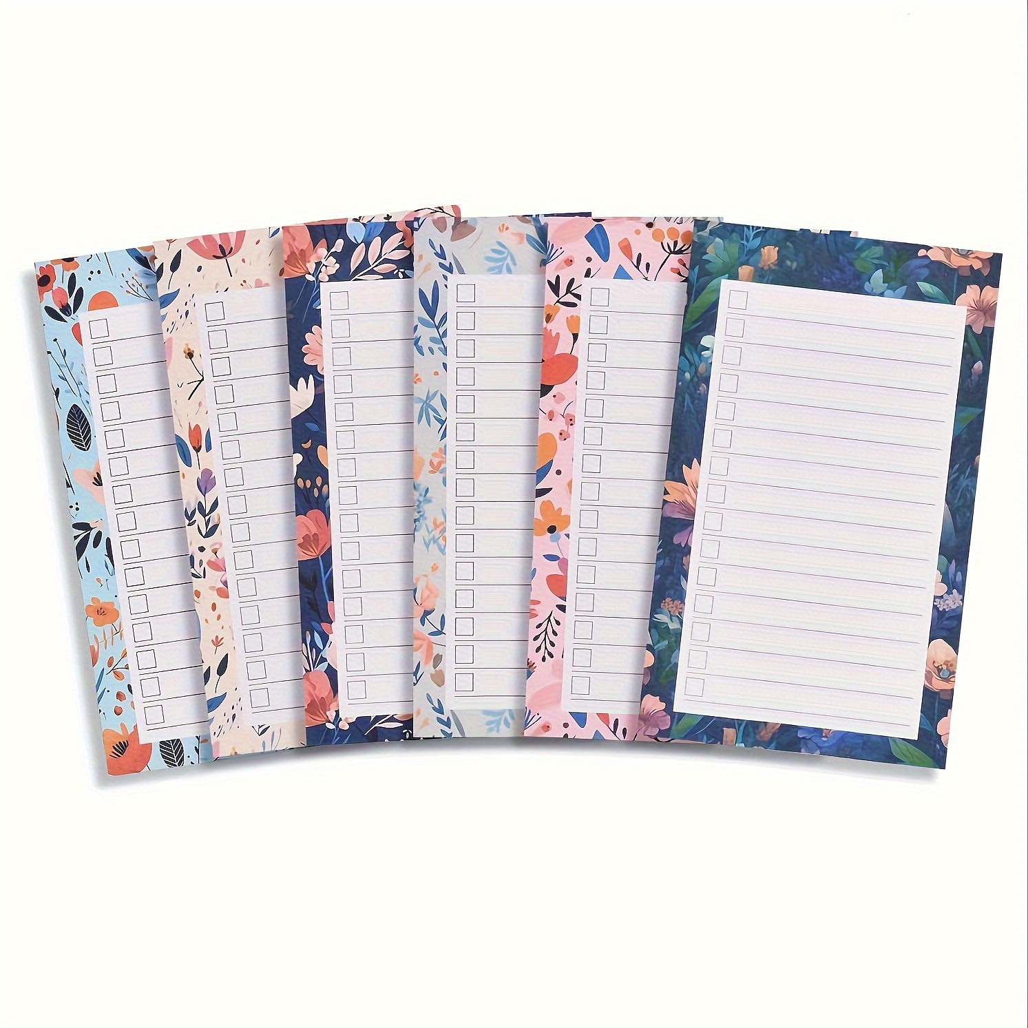 Image of 6 Unique Floral Magnetic Notepad Set For Refrigerator - Flower Designs, Per Pad, Paper Material, Magnetic Back, Shopping List And List Memo Pads