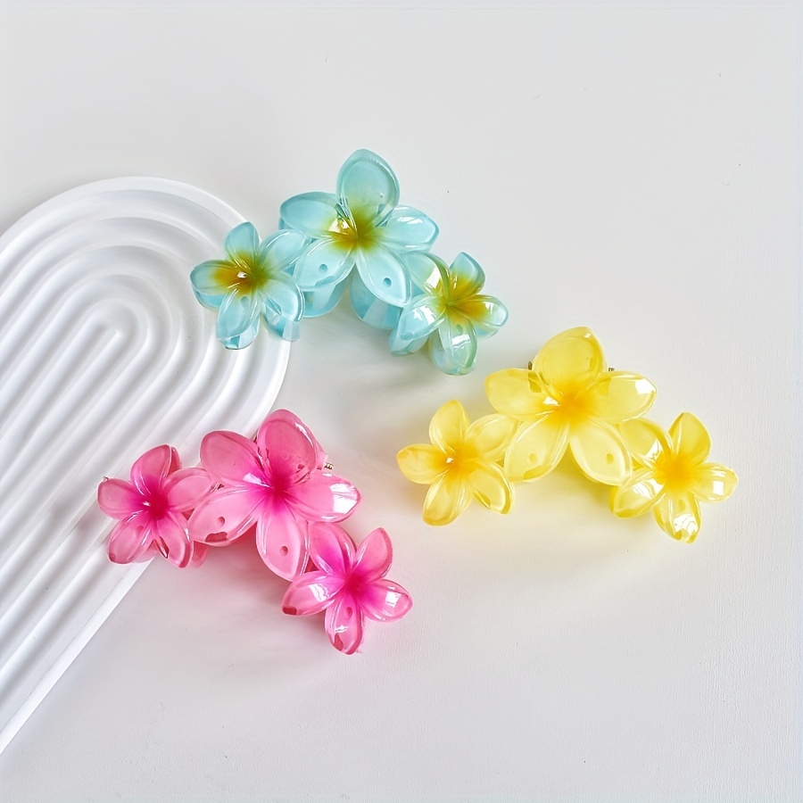 Image of 3pcs Gradient Flower Hair Claw Plastic Material Fashion Daily Suitable For Holiday Gifts Holiday