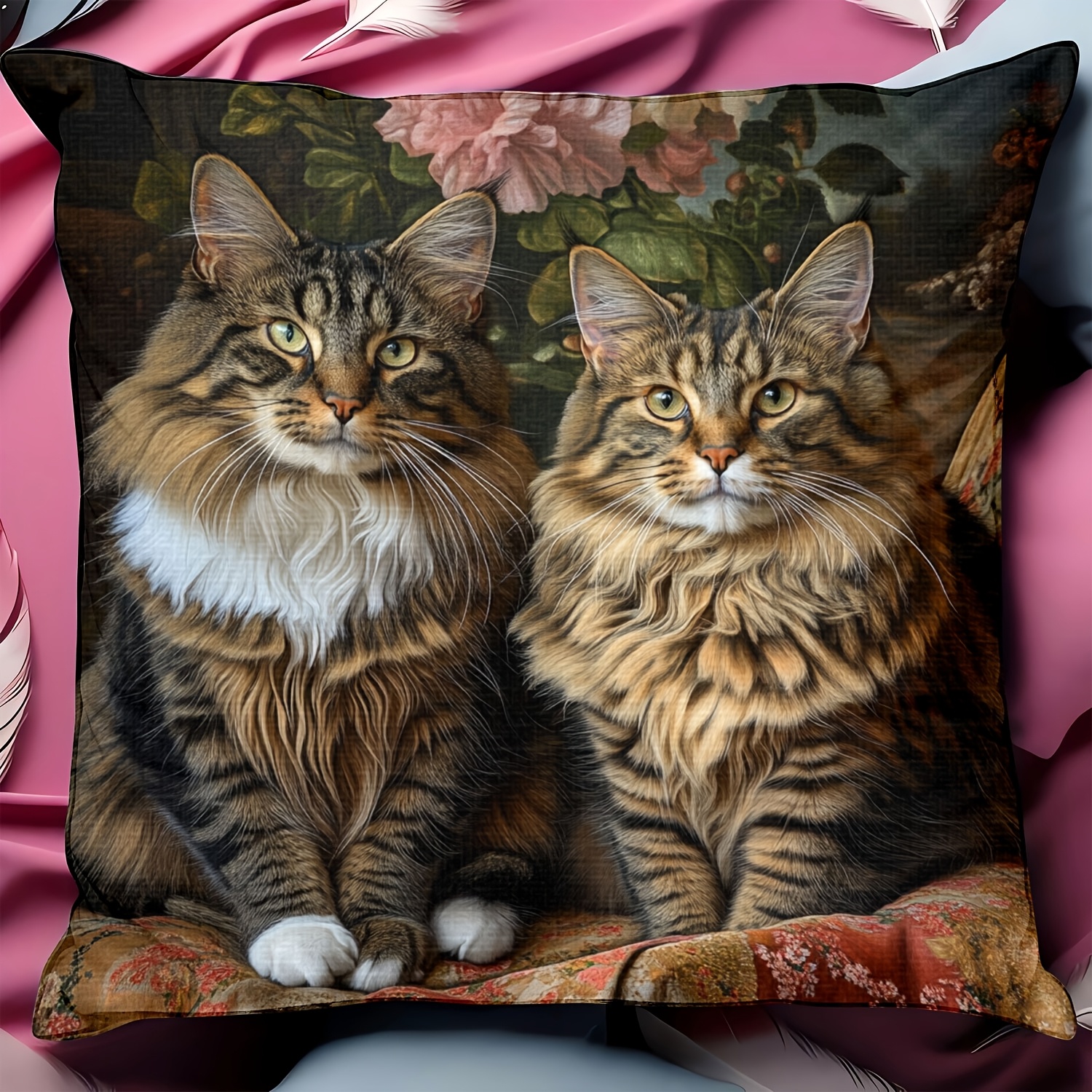 

Maine Coon Cats Double-sided Print Throw Pillow Cover, 18x18 Inches - Zip Closure, Hand Washable Polyester For Sofa & Bed Decor