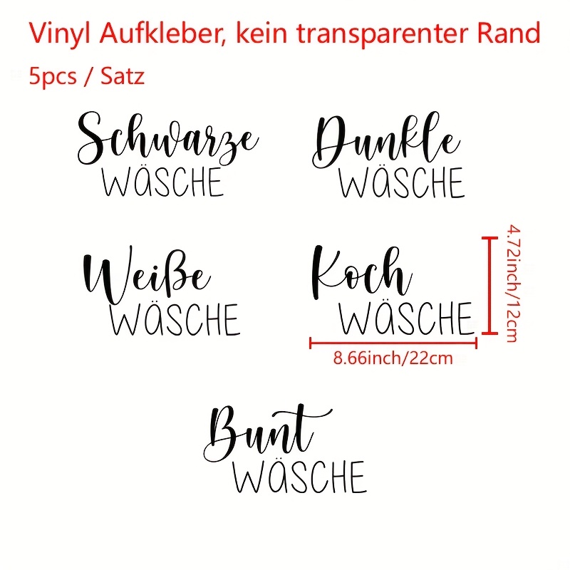 5pcs/sheet German Version Laundry Wall Decal For Laundry Containers Decoration, Waterproof Removable Laundry Sorting Label Sign Sticker Decor