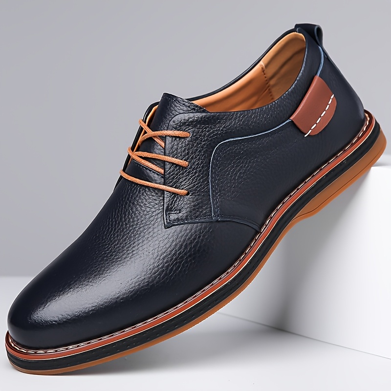 Men'S Genuine Cow Faux Leather Dress Shoes - Sleek Lace-Up Business Casual Footwear with Non-Slip Rubber Sole, Available in Navy Blue, Black, Olive Green, and Brown, All-Season Comfort, Faux Leather Lining, Perfect for Work, Parties, and Casual Attire, Versatile Dress Shoes | Sleek Shoe Design | Shoes