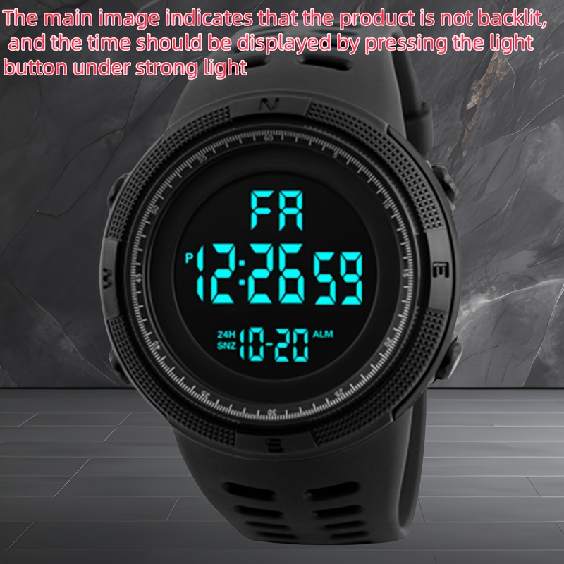 A Men's LED Large Dial Outdoor Sports Multifunctional Silicone Strap Luminous Calendar Date Digital Alarm Stopwatch Electronic Watch for Teenagers and Students, Suitable for Daily Wear