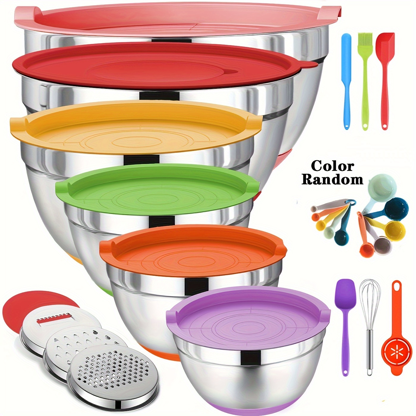 TEMU Stainless Steel Mixing Bowl Set For Cooking, Baking & Prepping - Kitchen Essentials For Food Preparation, Fruit, - Stylish Household Utensils, Back To School Supplies
