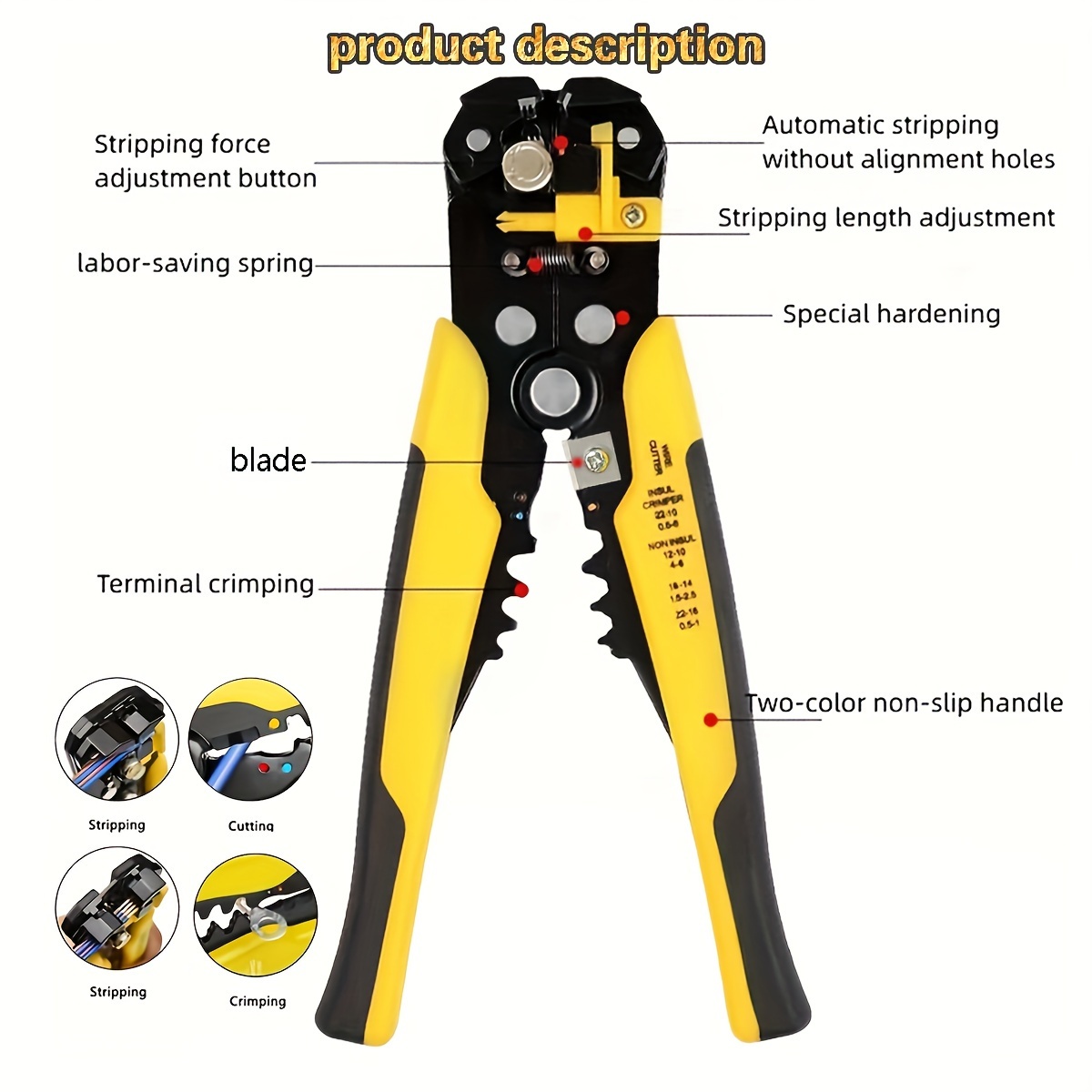 1pc 5 en 1 Pelacables Automático Alicates Engarce Pelacables - Temu