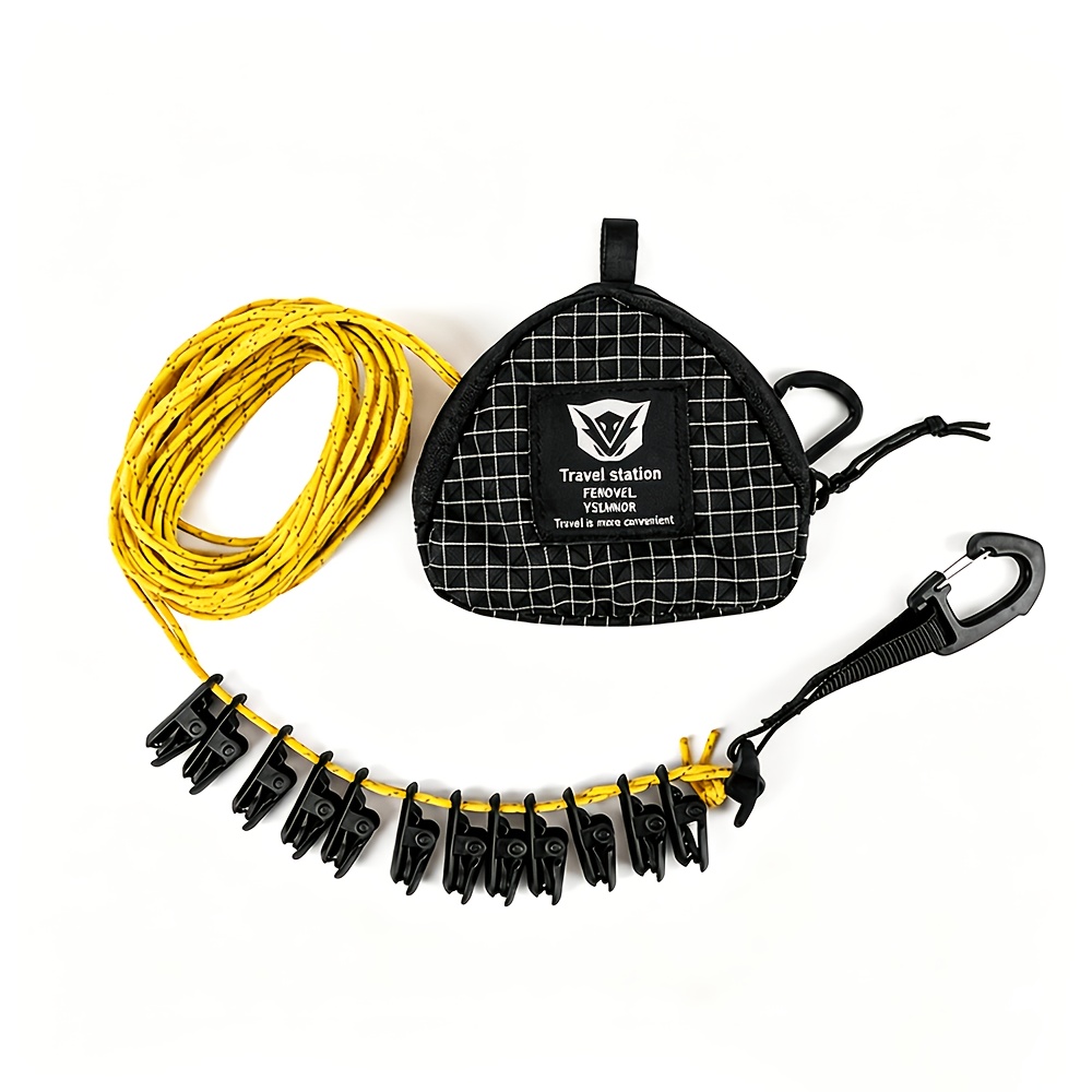 TEMU Corde à linge d'extérieur, corde de séchage de camping portable avec pinces pour un rangement et une suspension faciles, cordes à linge