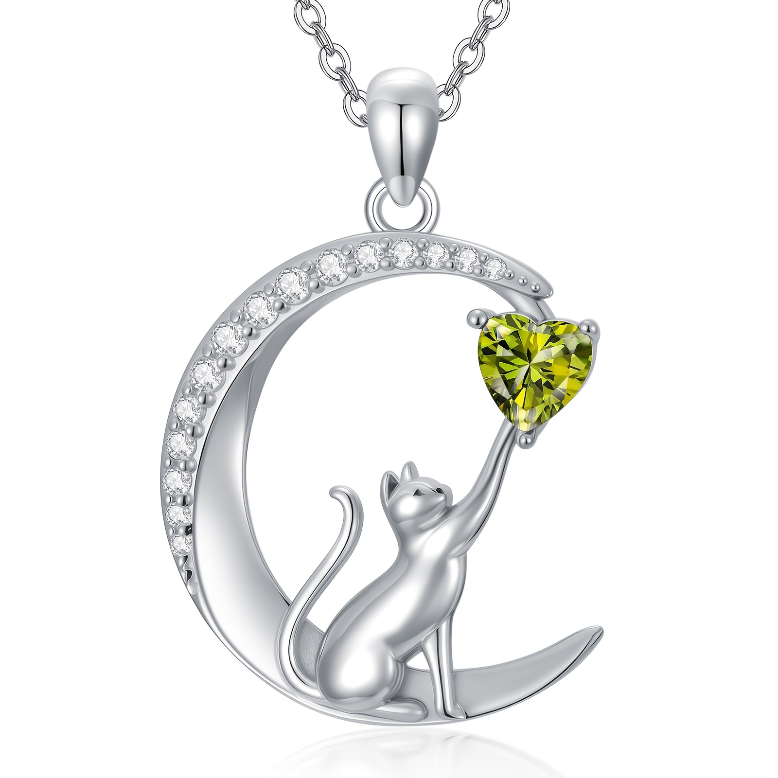 Women's 925 Sterling Silver Cat Pendant Birthstone Necklace, Gift for Her