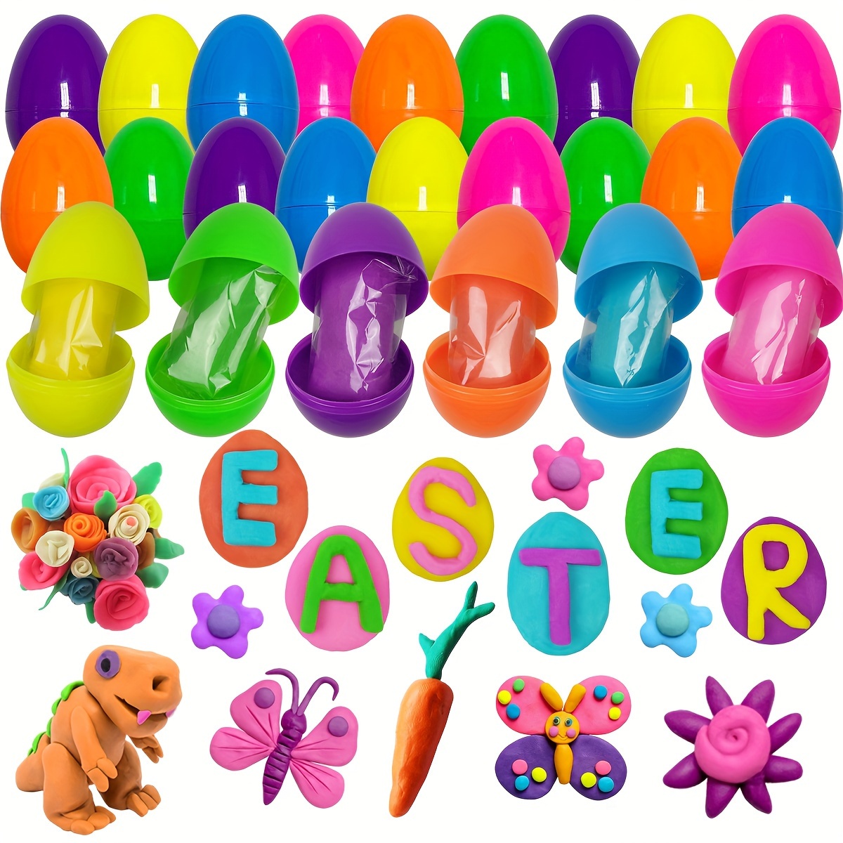 Plastic Prefilled Easter Eggs Play Dough Toys Easter Basket - Temu