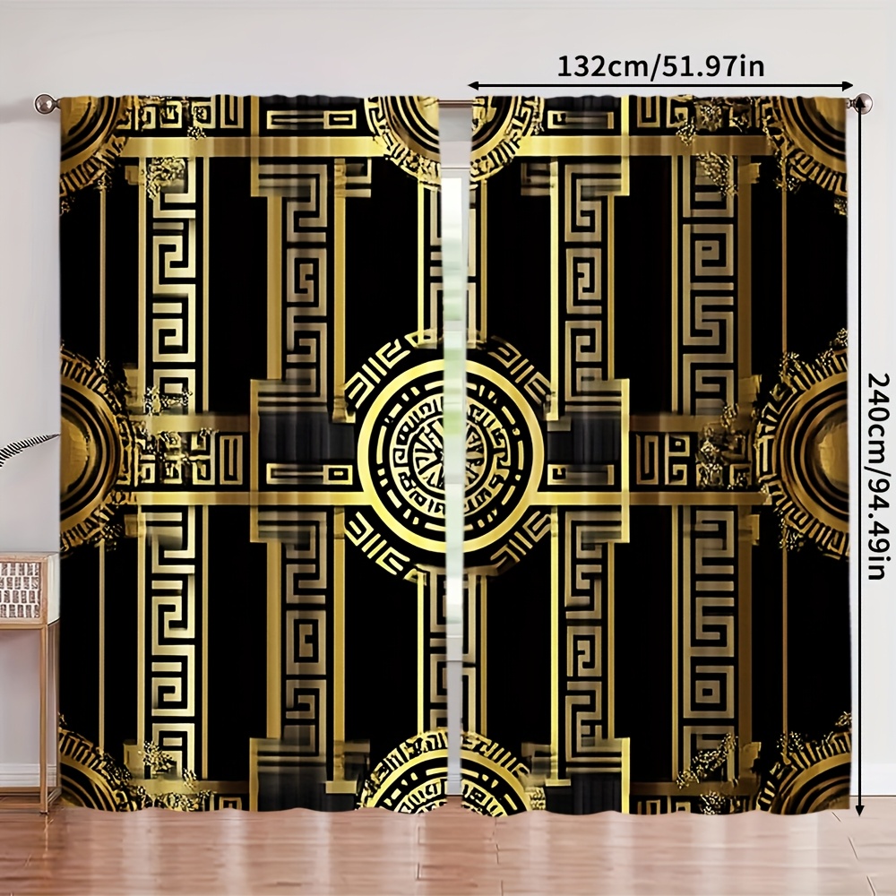 TEMU Set Of 2, Artistic Curtains, Featuring A Contemporary Golden And , Made Of Polyester, Ideal For Kitchen, Farmhouse, Living Room, And Bedroom