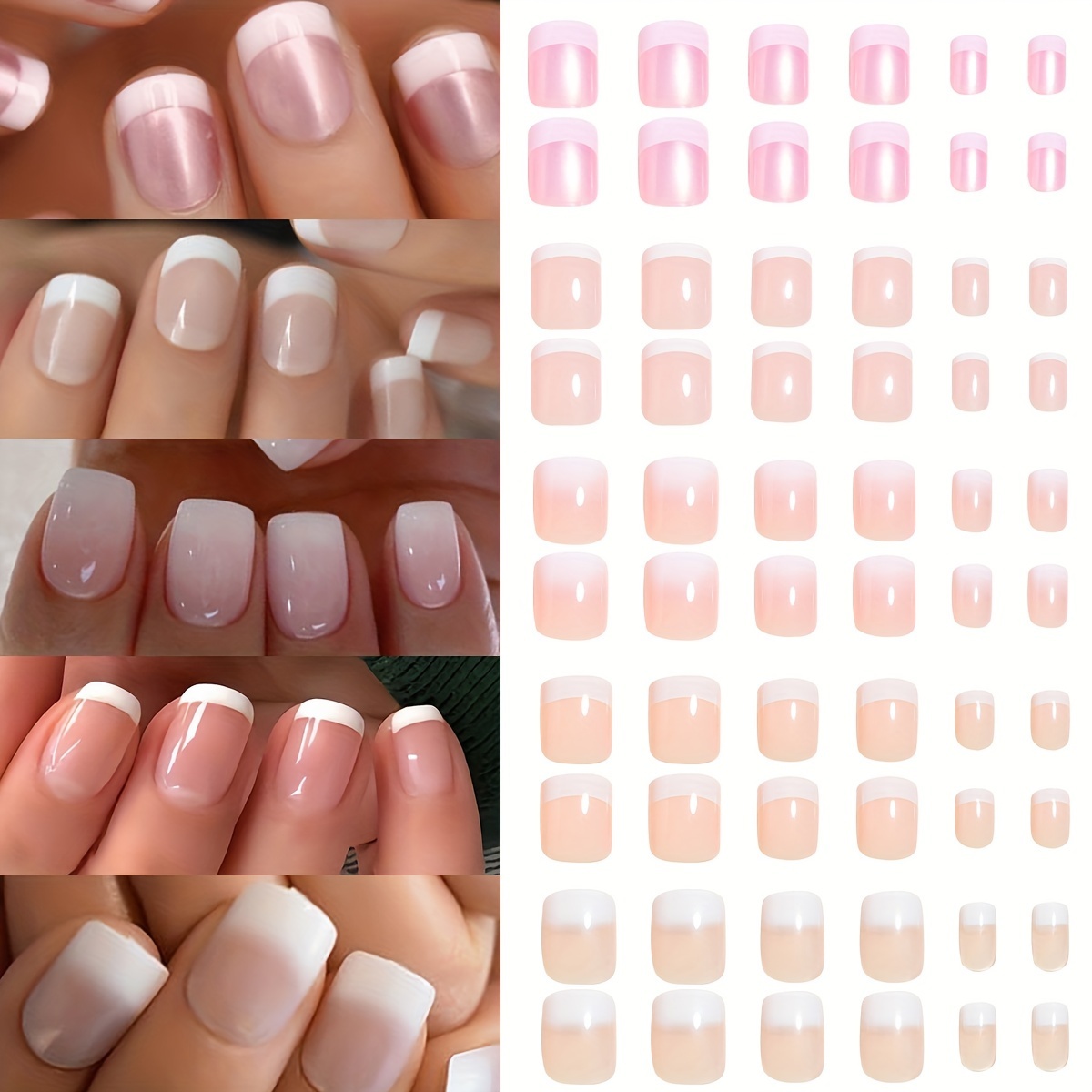 

120 Pcs French Manicure False Nail Tips Set, 5 Styles Short Glossy Artificial Nails, Easy Application Diy Nail Art With Storage Box