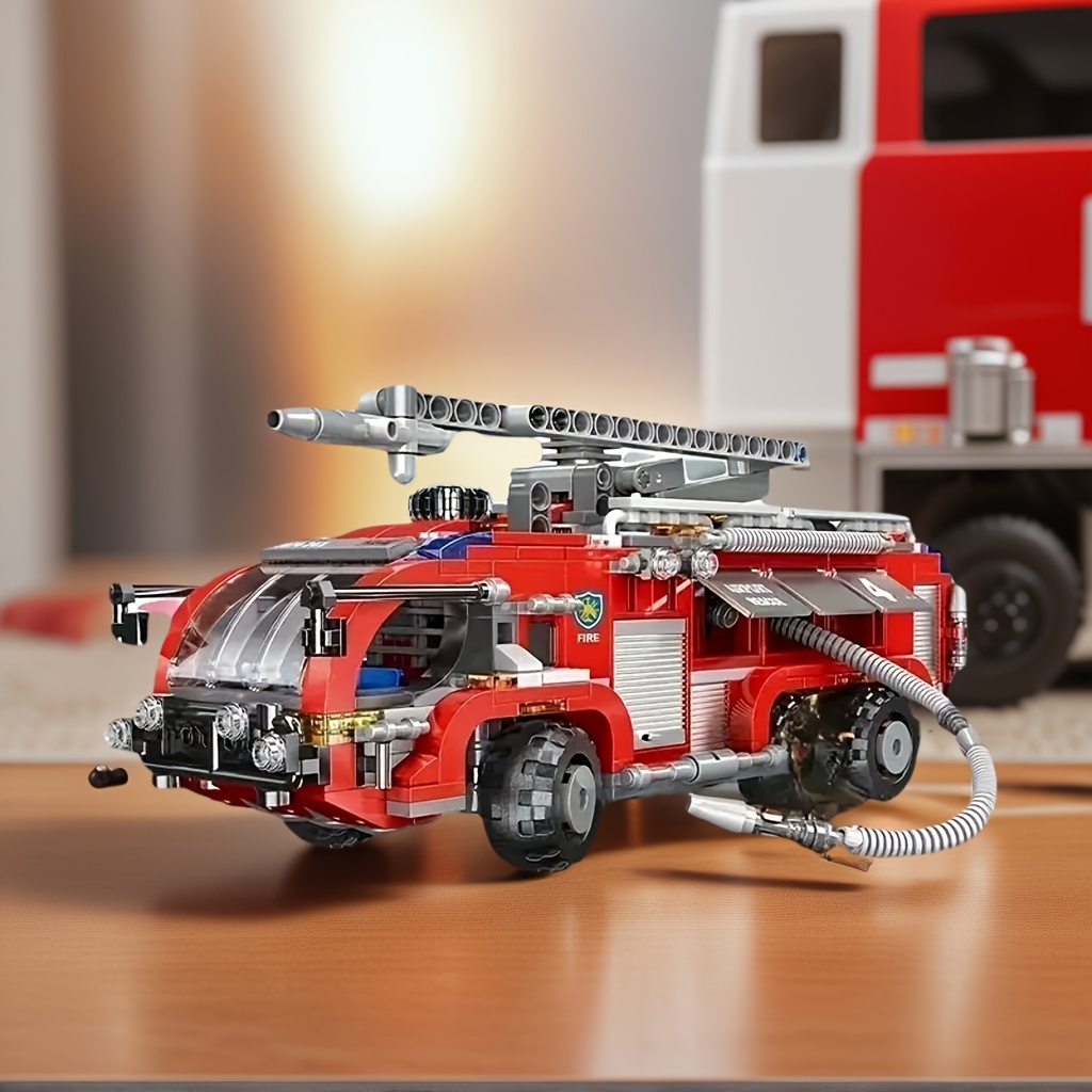 Red Fire Truck Building Block Model, Medium Difficulty