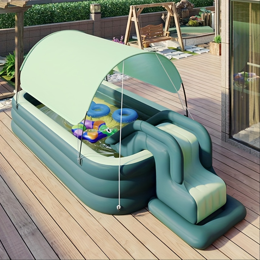 1 Pack, Luxury Inflatable Outdoor Pool With Slide, Sunshade, Foot Step Inflatable Pump, Repair Kit, Large Inflatable Swimming Pool