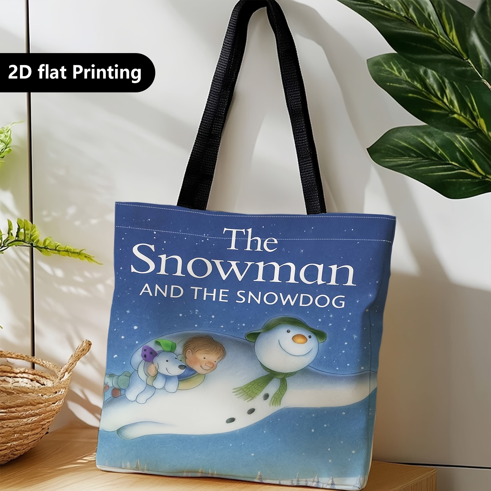 TEMU 1pc Neutral Snowman & Print Tote Bag - Lightweight Shoulder Bag With Fixed Strap, Machine-washable Casual Travel Bag Suitable For Shopping,