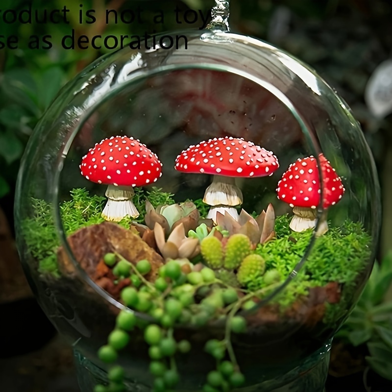 

3pcs Glowing Mushroom Set, Creative Resin Statues, Miniature Fairy Garden Accessories, Home Decor Ornaments, Pot Plant Decoration, Yard & Garden Design