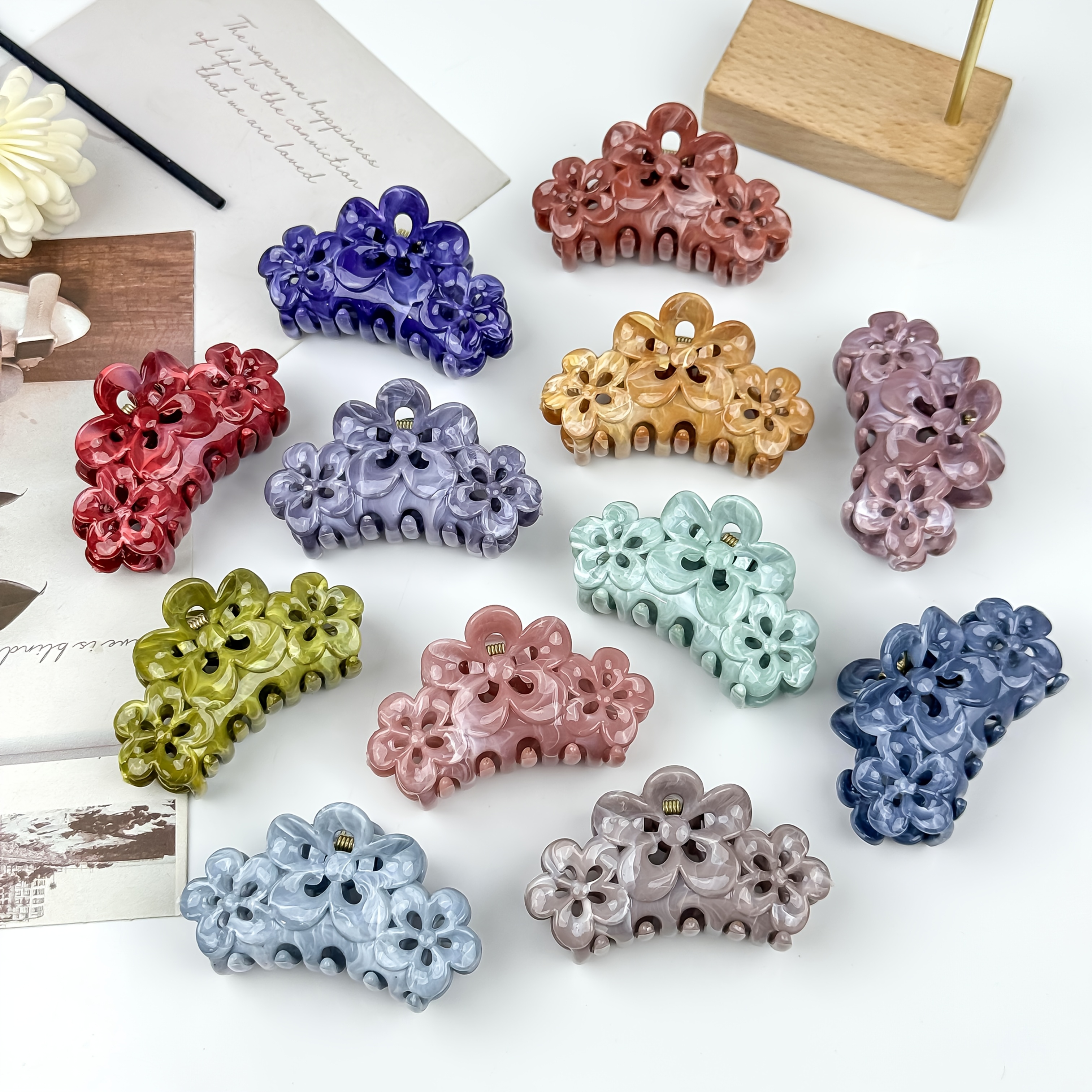 E-shop 12er/6er Set Blumenförmige Haarspangen für Damen, Morandi-Accessoires, rutschfeste Klammer-Haarklammern, Frisurzubehör, Geschenkidee für beste
