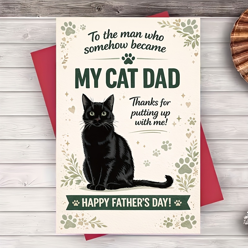 TEMU 1 Envelope And 1 Greeting Card Funny Cat Dad Fathers Day Greeting Card For Him From Cute Black Cat Design For Husband Or Boyfriend Gift For Dad