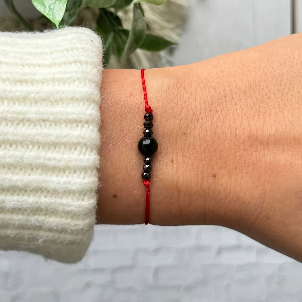 TEMU Bracelet de protection noir avec ficelle rouge, Bracelet de protection de pour empathe, 1 pièce