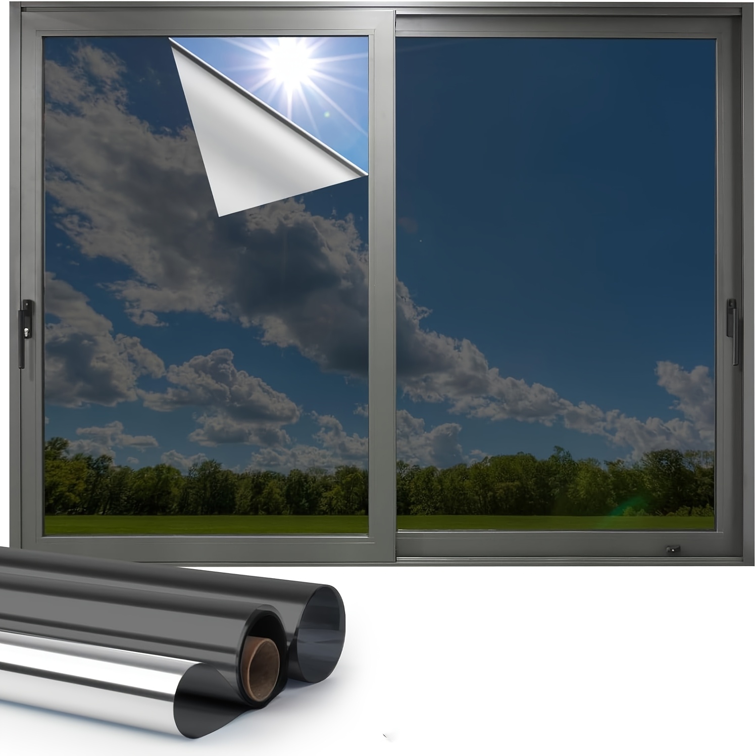 TEMU 1 Way Window Privacy Film With Tools, Window Tint For Home, 2 Sided Protective Film, Static Cling, Removable, Reusable, Anti, , Heat