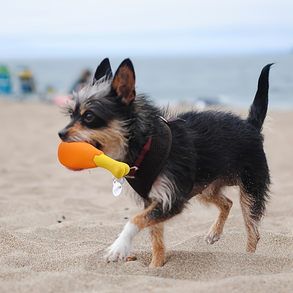 1pc squeaky chicken leg dog toy durable non toxic rubber chew toy for dental health playtime   yellow accents interactive   for all breeds sizes pet playtime fun pet accessory sturdy construction pet lovers Product details 5