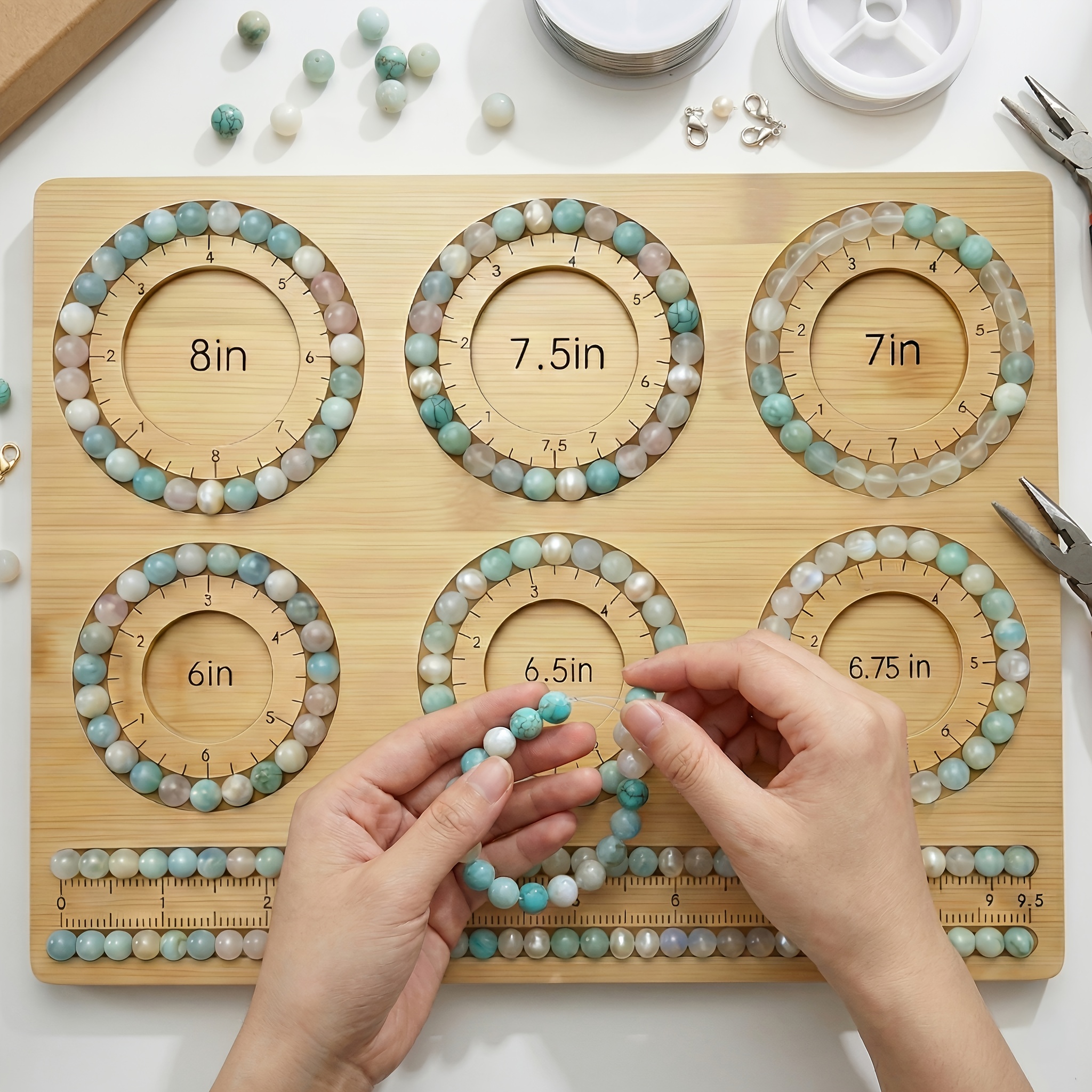 item picture   making bead board bracelet sizing layout board with inch measurement circles beading design tray tool multi size bracelet   with 4 bonus non slip pads