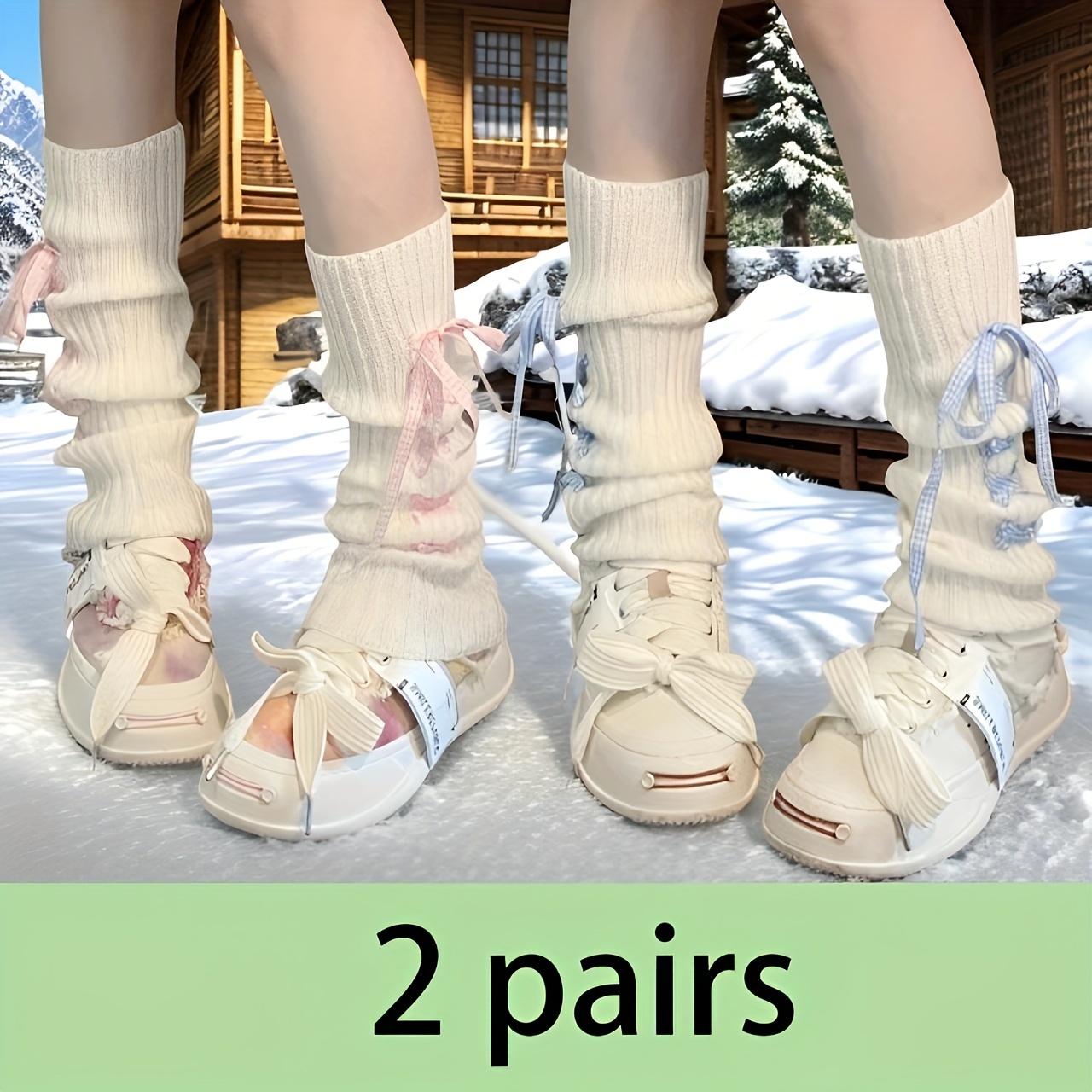 

1/2 Pairs Lace Up Knitted Leg Warmers, Y2k Cute Knee High Socks For Autumn/winter, Women's Stockings & Hosiery