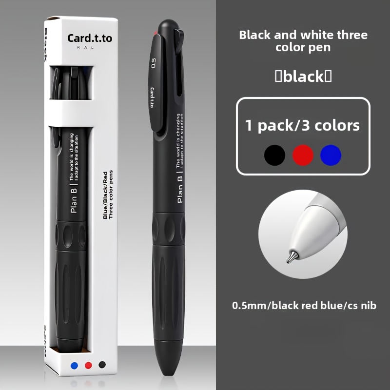 TEMU Penne gel retrattili tricolore, punta fine 0,5 mm, /blu/, impugnatura in silicone confortevole e antiscivolo, ad asciugatura rapida, per appunti