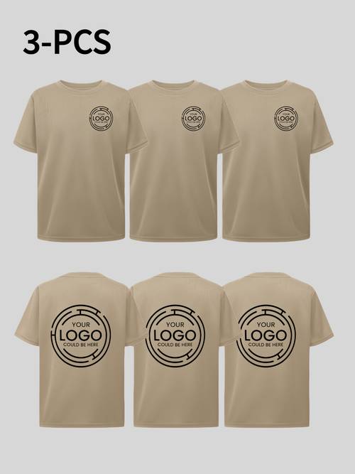 3pcs mens custom photo text quick dry t shirts order round neck breathable performance tees suitable for gym running summer athletic shirts with custom printing 3pcs