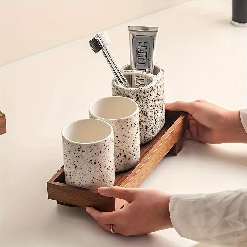 TEMU Plateau de Salle de Bain en , Organisateur Minimaliste Style Chinois avec Surface Antidérapante, Design Marbre Gris Tacheté pour Organisation de