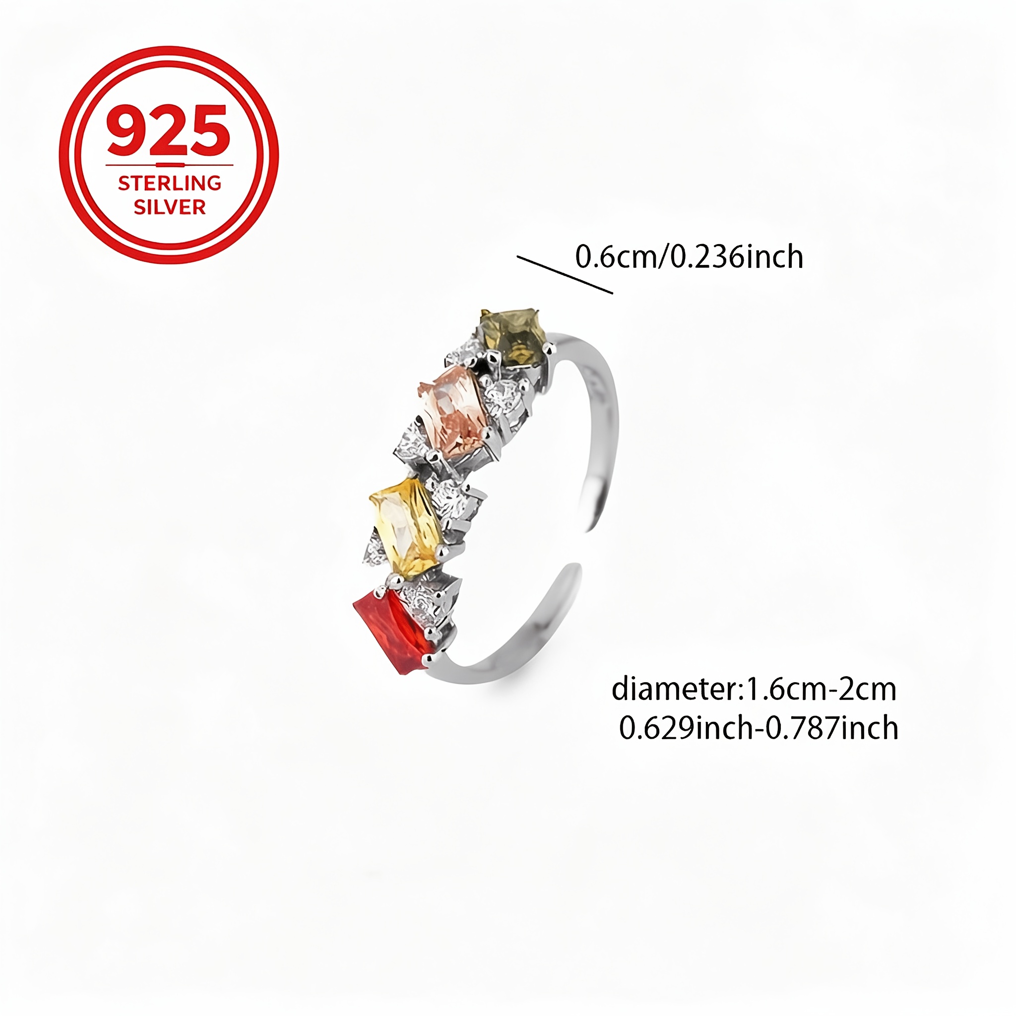 Women's 925 Silver Adjustable Colorful Square Ring