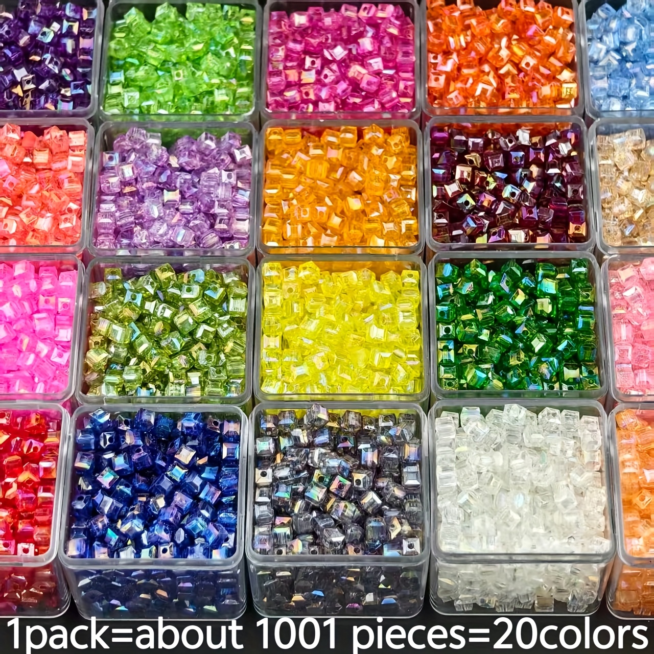 E-shop 1001 Stück 4mm Acryl Anhänger in 20 Farben - Ein Set aus wertvollen, facettenreichen, quadratischen Perlen, für die Herstellung von Weihnachts-