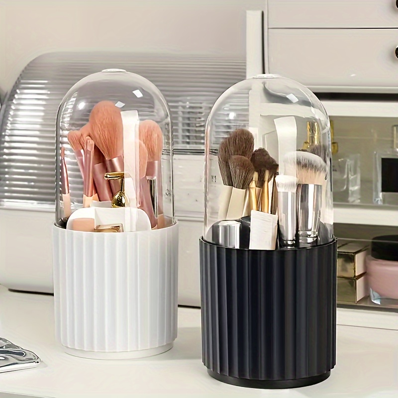 

1 Elegant 360° Rotating Makeup Brush Organizer - Transparent, Dustproof, Space-saving Design For Dressers