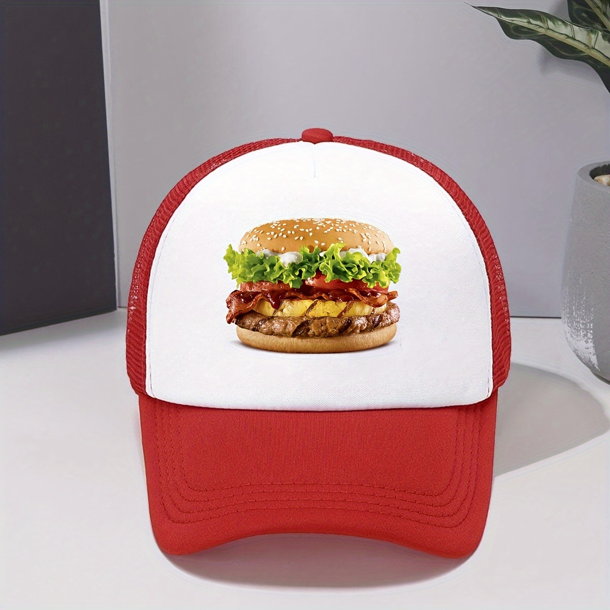 Top Headwear Hamburger Cheeseburger Trucker Hat - Men's Snapback Burger  Food Cap Black 