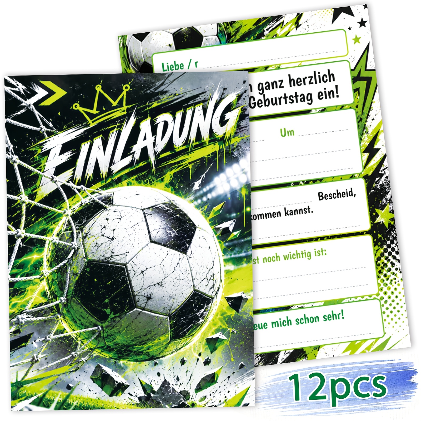 Image of 【party Invitations】12pcs Trendy Football Invitation Cards With Cool Football Patterns, Suitable For Birthday Parties, Sports-themed Parties And Celebration Events Halloween Christmas Thanksgiving