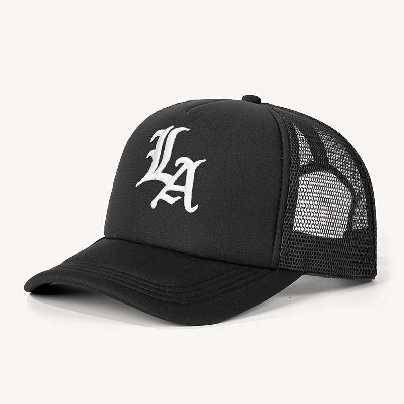 E-shop 1 Bestickte LA Sponge Mesh Baseballkappe für Herren, Gothic-Stil Trucker Cap, Outdoor Casual Mesh Cap, geeignet für Frühling Herbst, Reisen