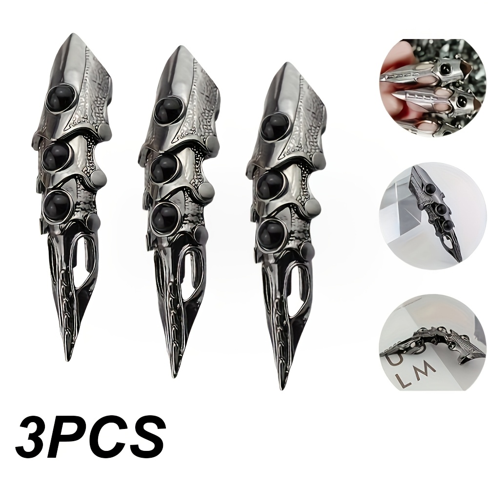3/5pcs Fashion Men's Adjustable Alloy Skull Hand Armor Protective Glove, Robot Bionic Mechanical Gloves For Role Play And Makeup Party