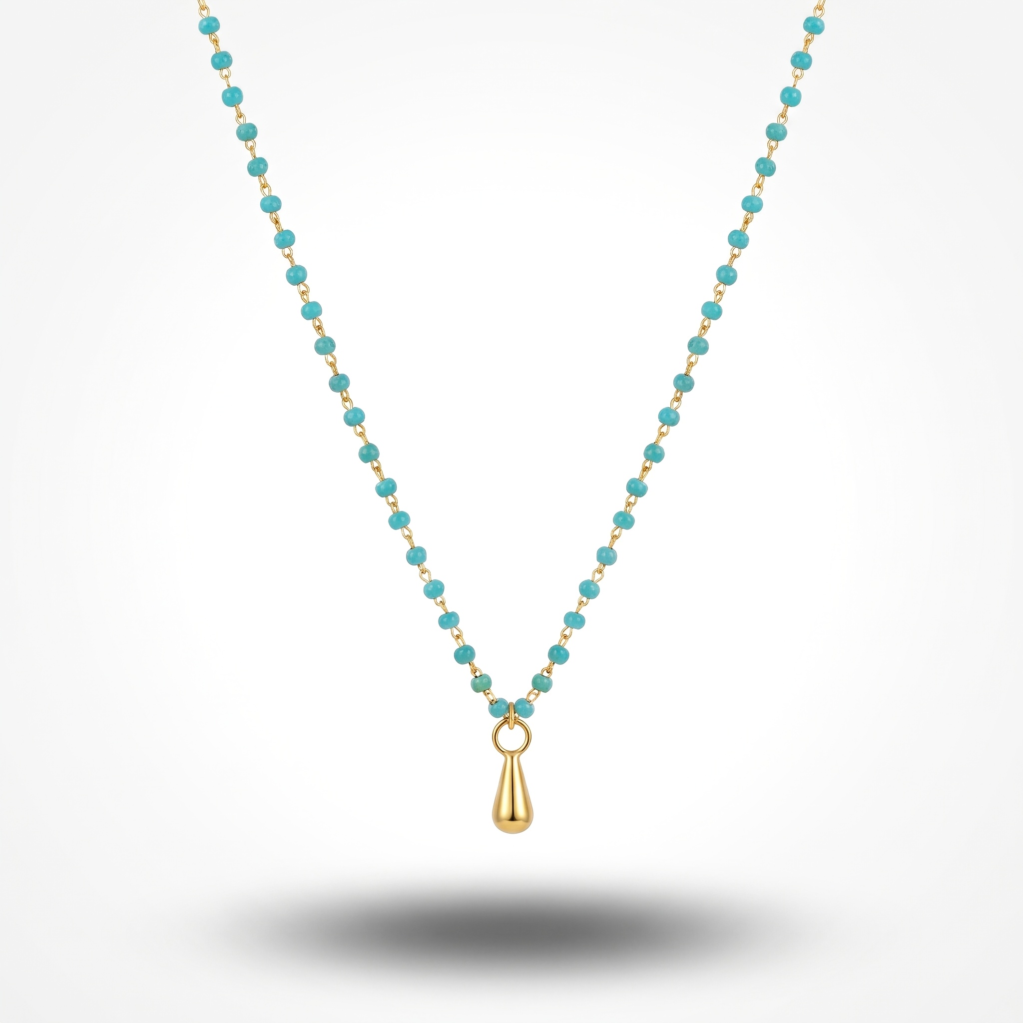 TEMU 1pc Vintage Bohemian Green Water Drop Stainless Steel Necklace, Bead Thin Chain Water Drop Pendant Necklace Waterproof Non-fading Stackable