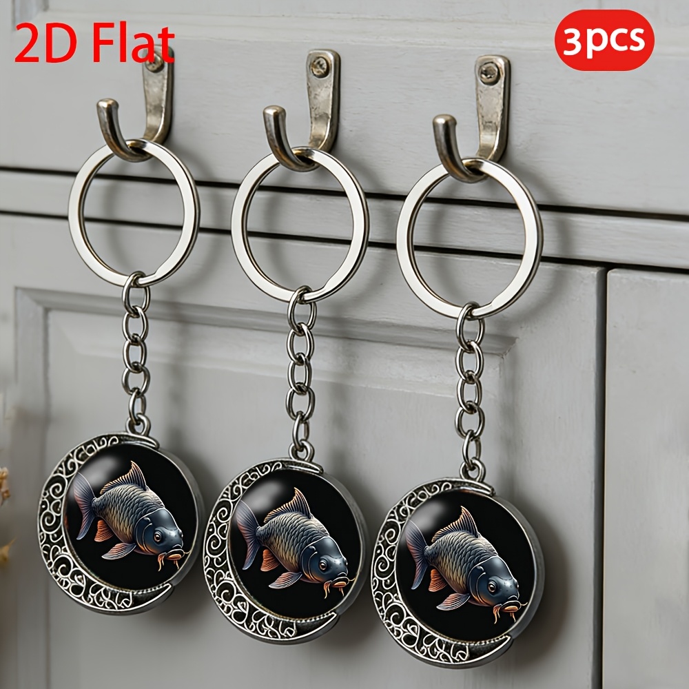 TEMU 2d Flat, 3pcs, Key Ring, Keychain, A Black Carp Swimming In A Dark Background, Themed Moon Keychain, Key Storage, Commemorative Party, Stylish