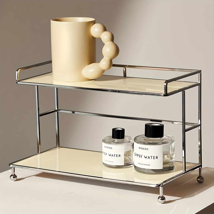 

Organisateur de Bureau en Acrylique Blanc - Étagère de Rangement Cosmétique de Style Nordique avec Cadre Métallique pour Salle de Bain, Salon & Entrée - pour Parfums, Aromathérapie & Maquillage