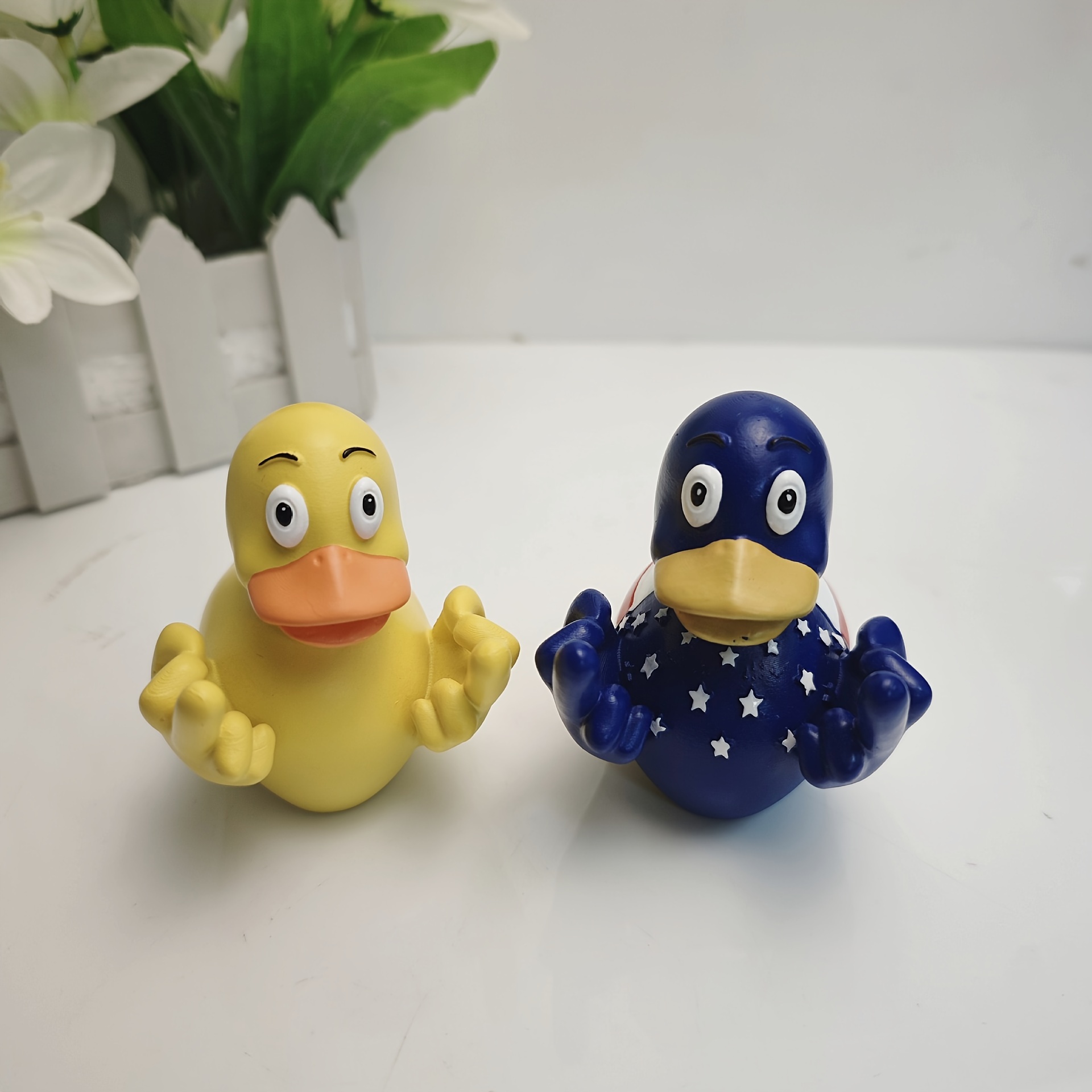 

Patriotic Saluting Duck Decoration - Yellow & Blue, American Flag Finger Design, Perfect For Jeep Dashboard Or Garden Display, Durable Resin, No Battery Needed