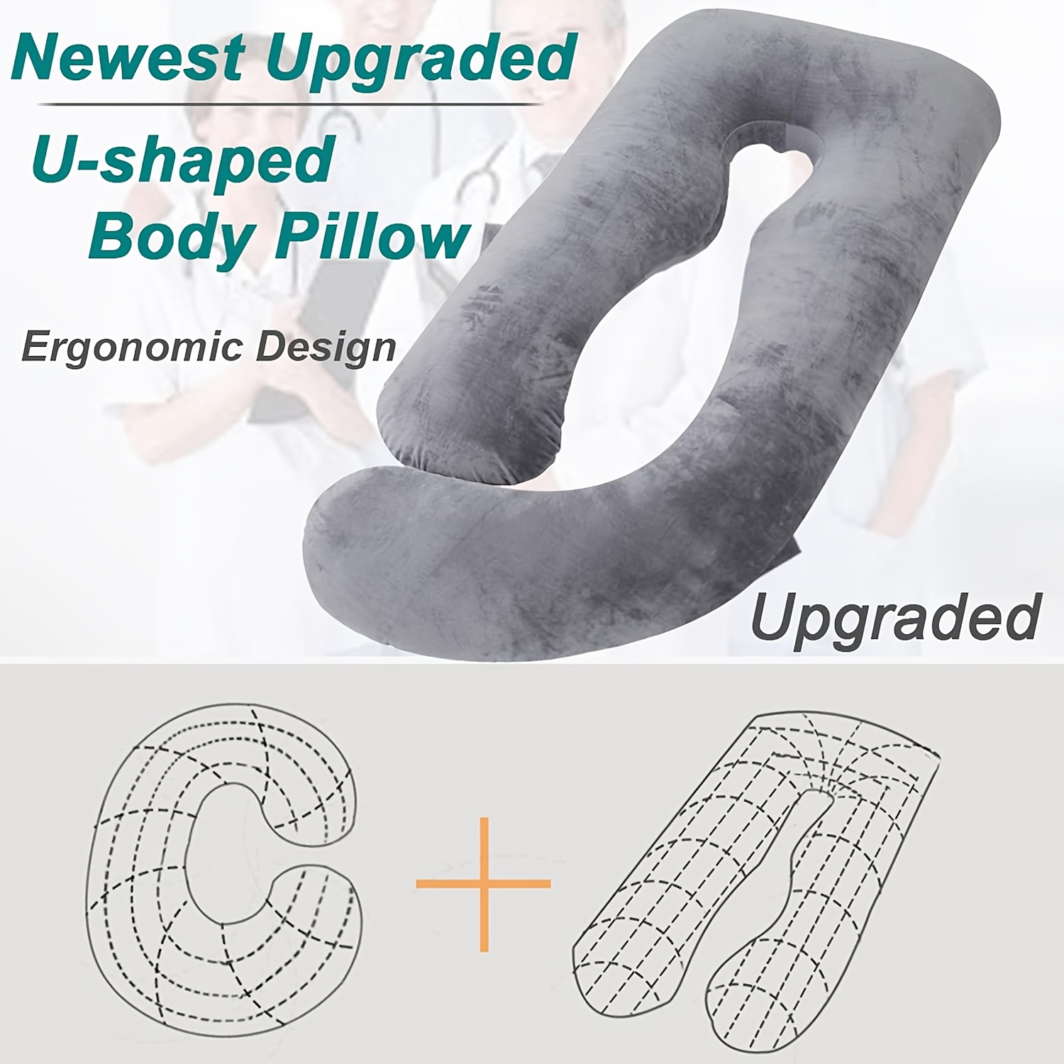 G-shaped Lumbar Support Pregnancy Pillow, Side Sleeping Wedge Pillow with Removable Washable Cover, Provides Full Body Support for Various Sleeping Positions Including Side and Back Sleeping, Ergonomic Cushion