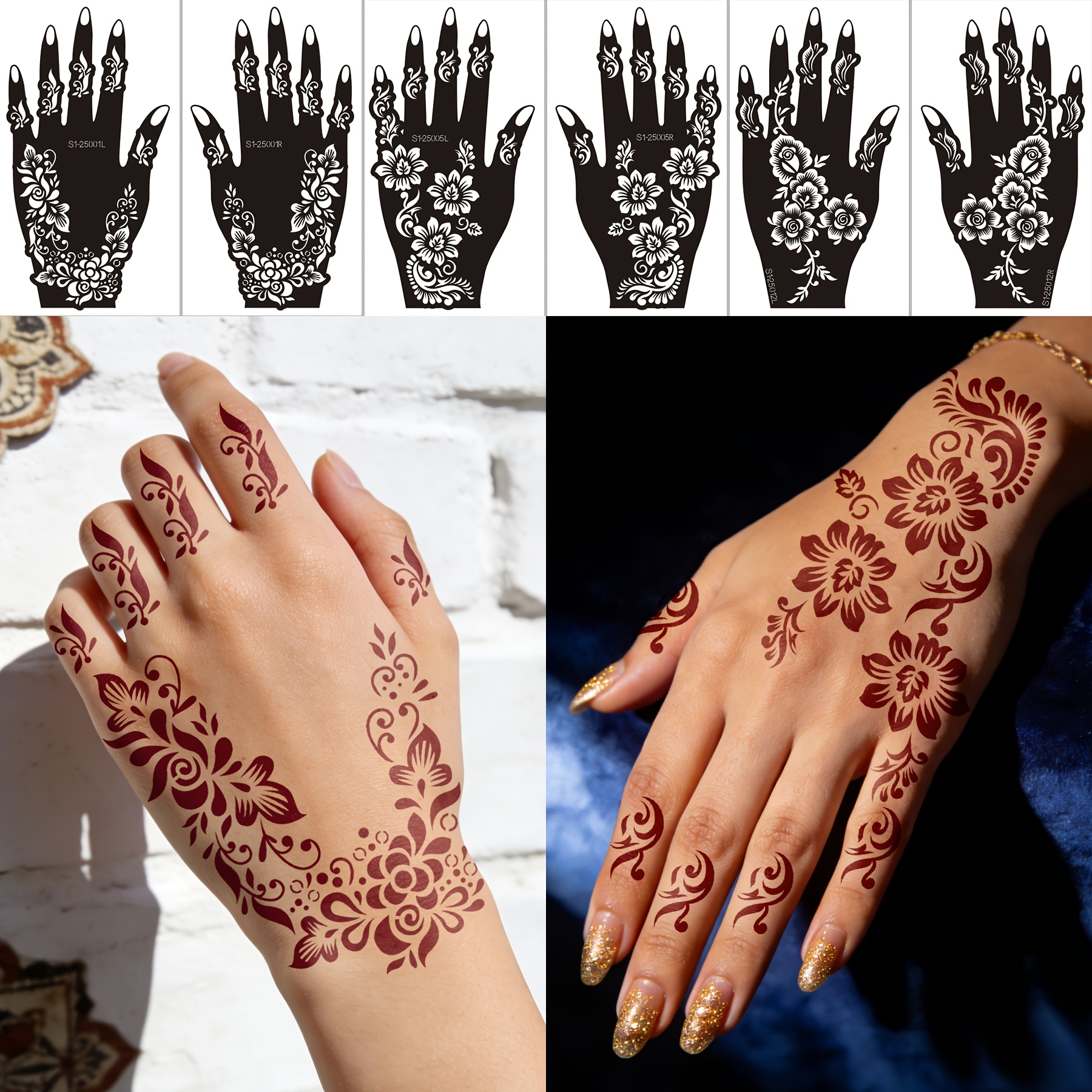 6 sheets ramadan hand tattoo template exquisite arabic floral pattern temporary tattoo template self   reusable hand tattoo sticker artistic decoration on the back of     for ramadan eid al fitr celebrations