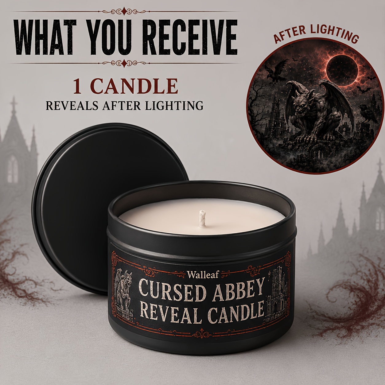 TEMU Walleaf Halloween Gargoyle Awakens Hidden Reveal Scented Candle Gothic Pattern After Lighting Dark Spooky Home Decor Gift For Wife Husband